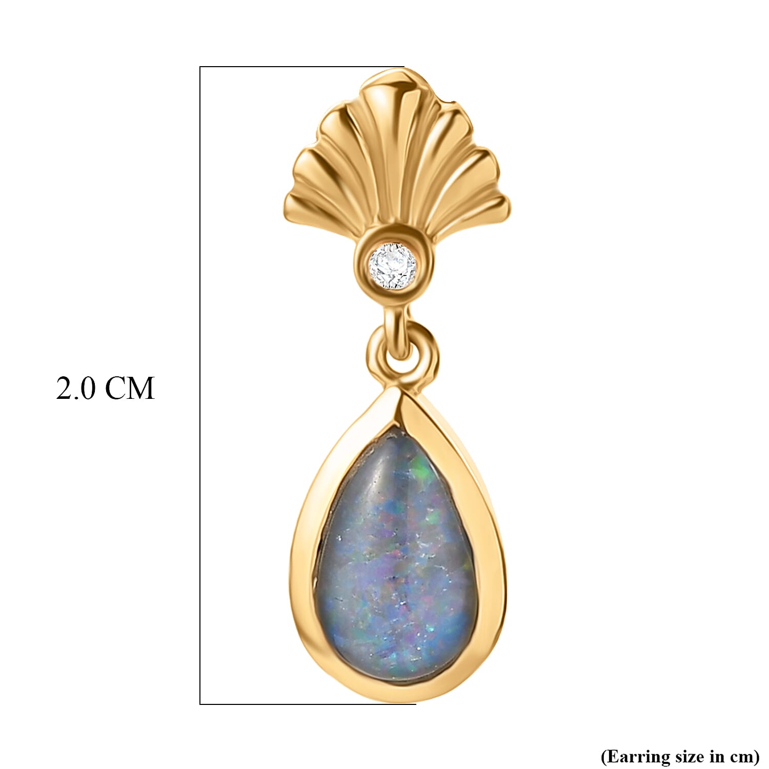 D'Joy - Boulder Opal Triplet & White Zircon Dangling Earring with Push Post in Yellow Gold Plated Sterling Silver 1.36 Ct.
