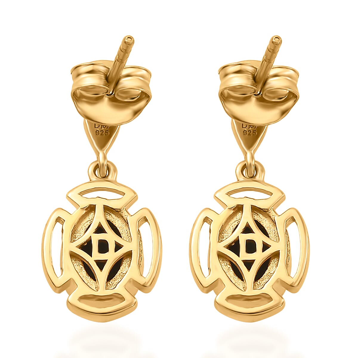 D'Joy - Boulder Opal Triplet Dangling Earring with Post in Yellow Gold Plated Sterling Silver 1.15 Ct.