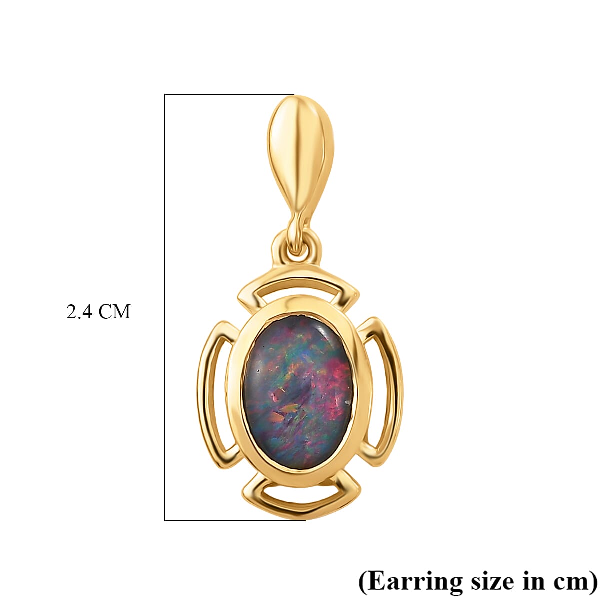 D'Joy - Boulder Opal Triplet Dangling Earring with Post in Yellow Gold Plated Sterling Silver 1.15 Ct.