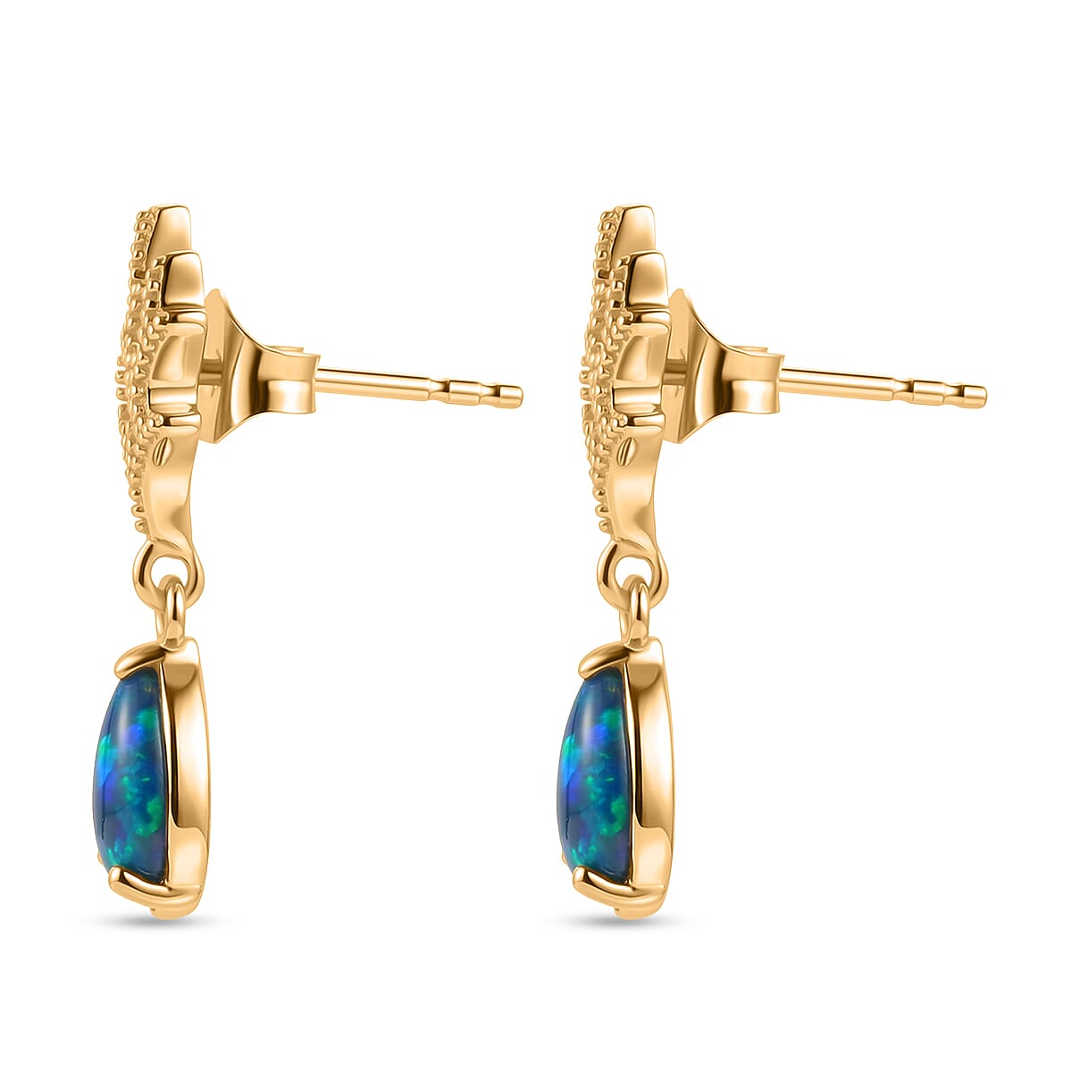 D'Joy - Boulder Opal Triplet Solitaire Stud Push Post Earring in Yellow Gold Plated Sterling Silver 1.80 Ct.