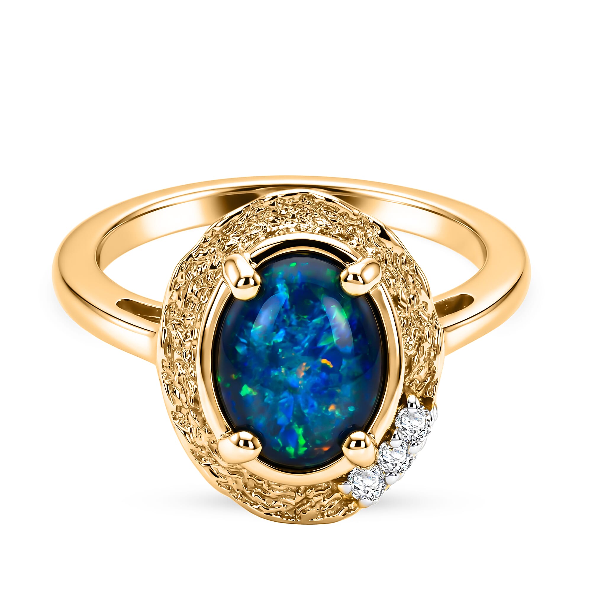 D'Joy - Boulder Opal Triplet & White Zircon Solitaire Ring in Yellow Gold Plated Sterling Silver 1.32 Ct.