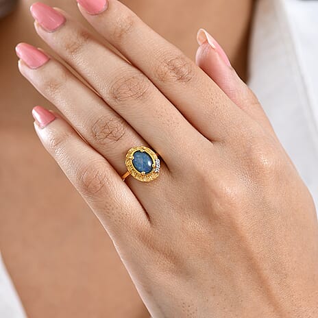 D'Joy - Boulder Opal Triplet & White Zircon Solitaire Ring in Yellow Gold Plated Sterling Silver 1.32 Ct.
