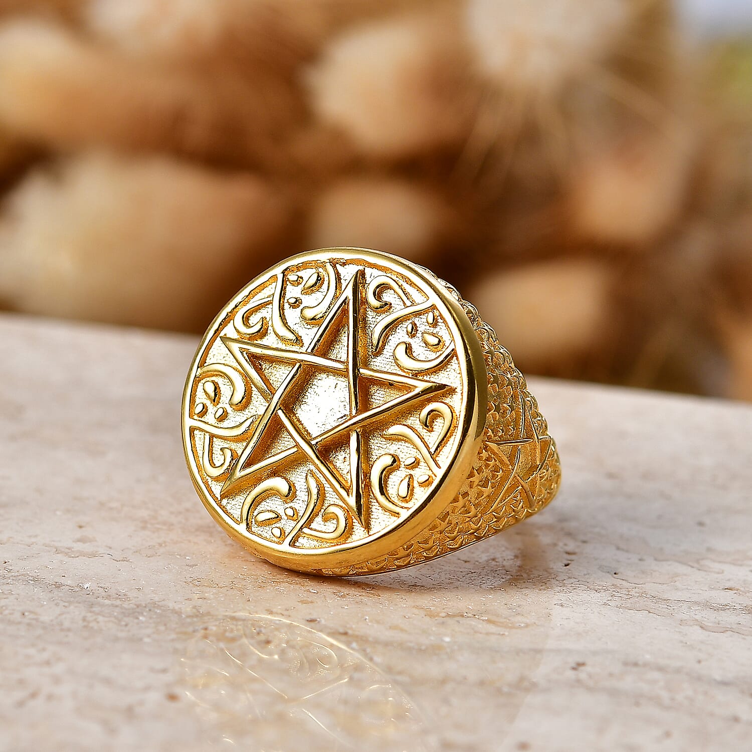 EverTrue - Artisan Crafted Pentagram Ring in Yellow Gold Tone
