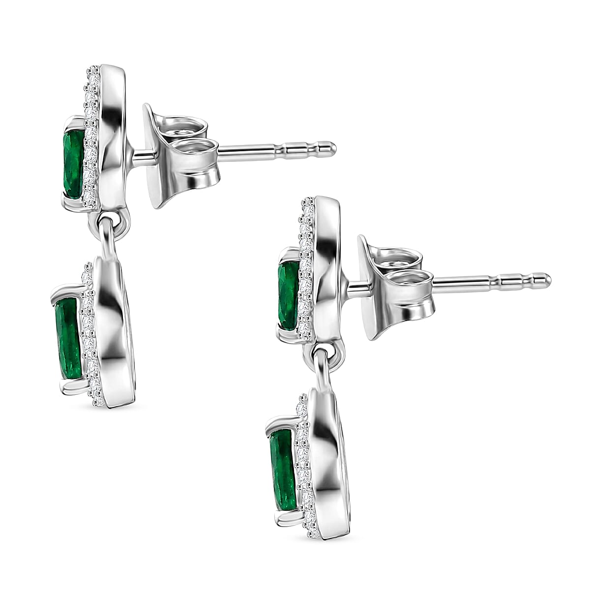 D'Joy - Natural Chrome Diopside & White Zircon Dangling Earring with Push Post in Platinum Overlay Sterling Silver 1.33 Ct.