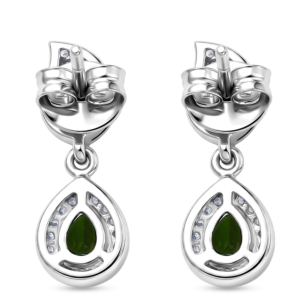 D'Joy - Natural Chrome Diopside & White Zircon Dangling Earring with Push Post in Platinum Overlay Sterling Silver 1.33 Ct.