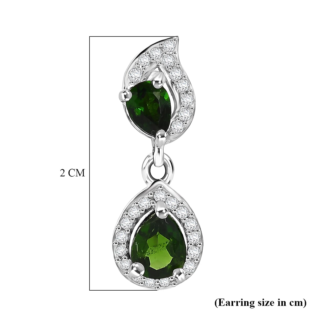D'Joy - Natural Chrome Diopside & White Zircon Dangling Earring with Push Post in Platinum Overlay Sterling Silver 1.33 Ct.
