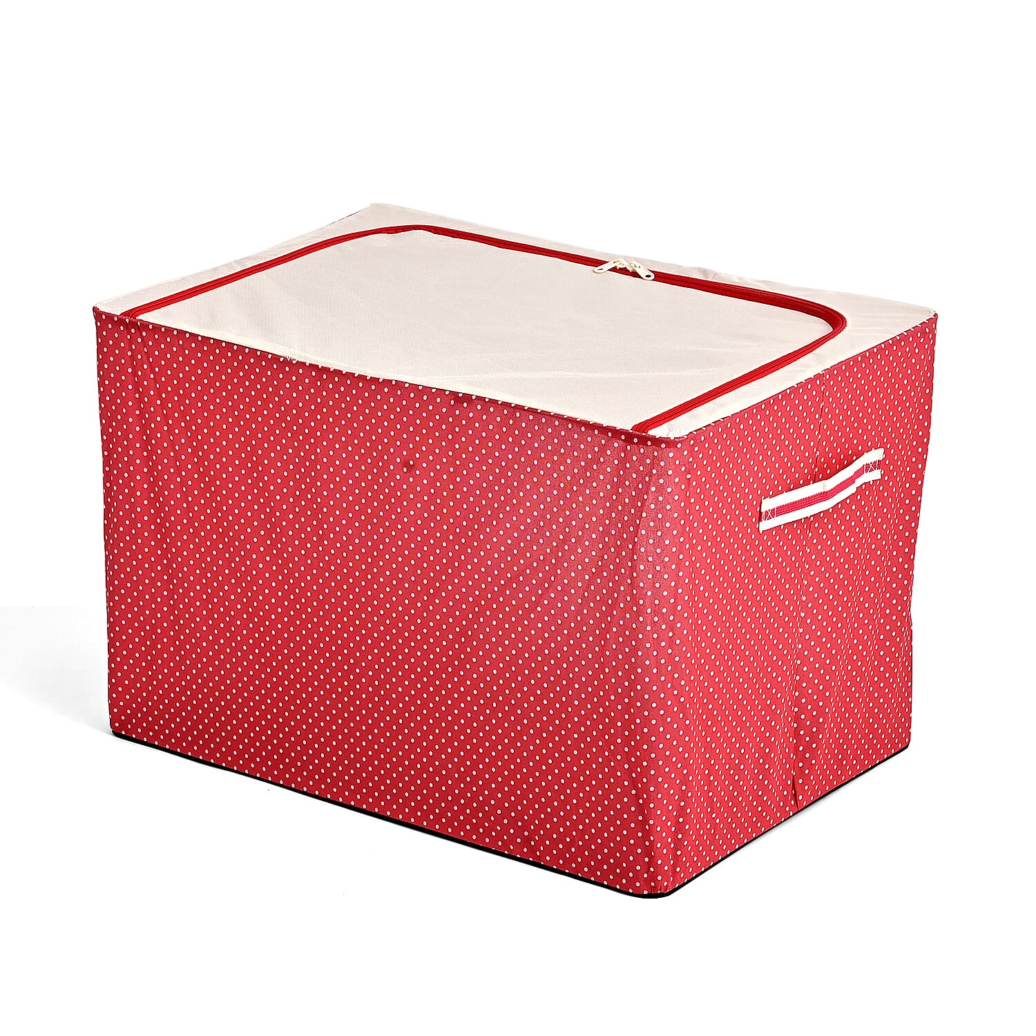 Polka Dot Foldable Steel Frame Clothes Organizer with Clear Window & Dual Zippers (60x42x39cm) - Red