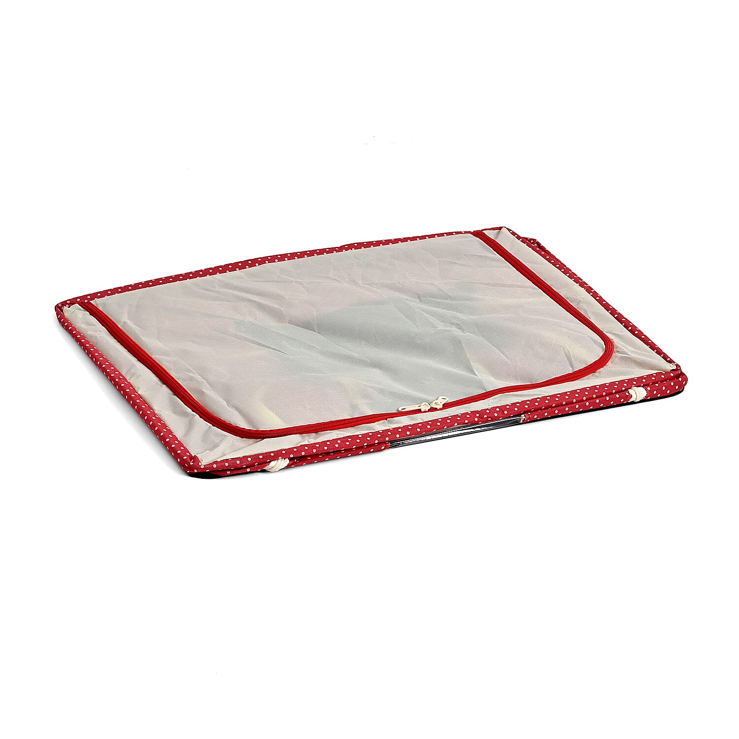 Polka Dot Foldable Steel Frame Clothes Organizer with Clear Window & Dual Zippers (60x42x39cm) - Red