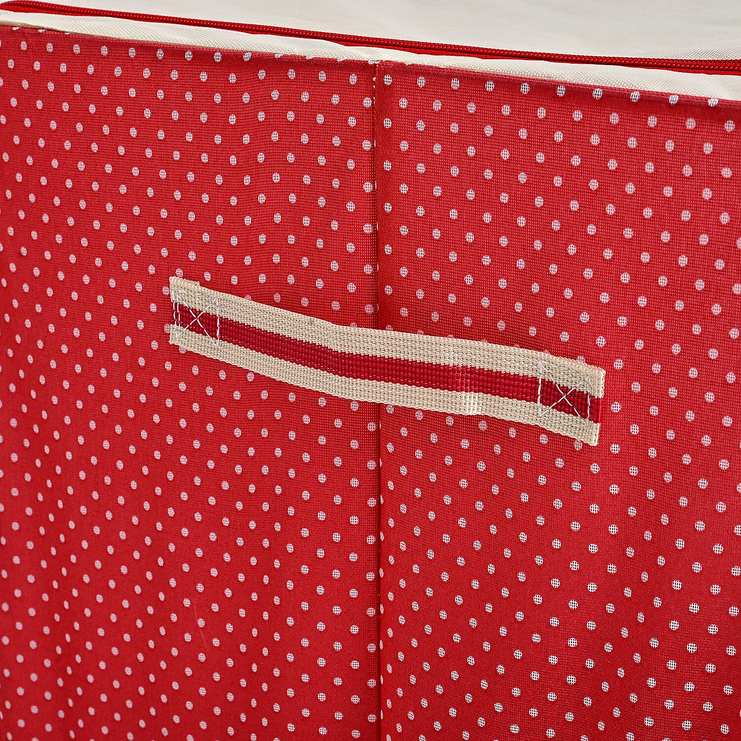 Polka Dot Foldable Steel Frame Clothes Organizer with Clear Window & Dual Zippers (60x42x39cm) - Red