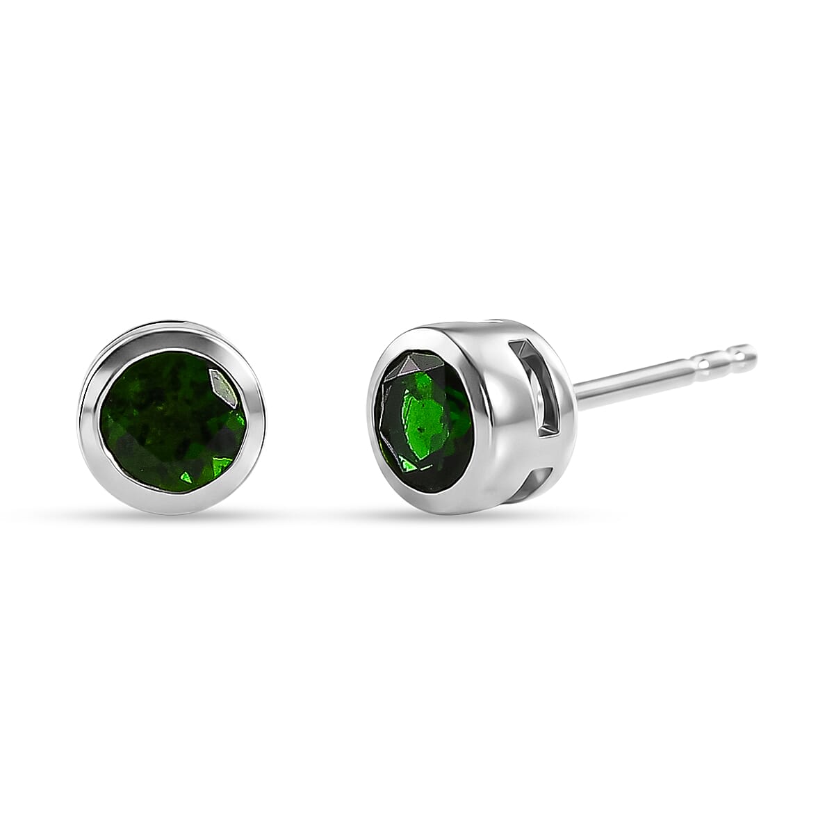 D'Joy - Natural Chrome Diopside Stud Earring with Push Post in Platinum Overlay Sterling Silver