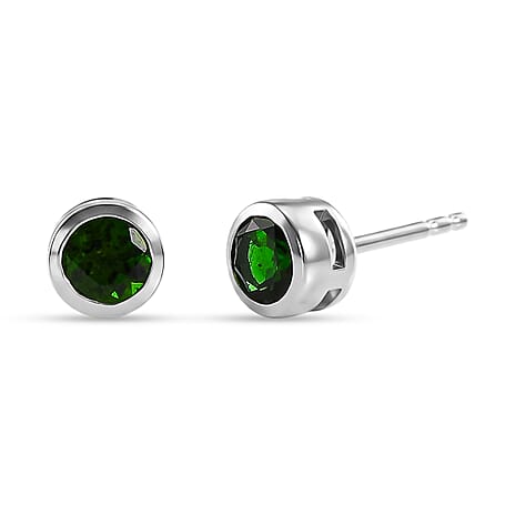 D'Joy - Natural Chrome Diopside Stud Earring with Push Post in Platinum Overlay Sterling Silver