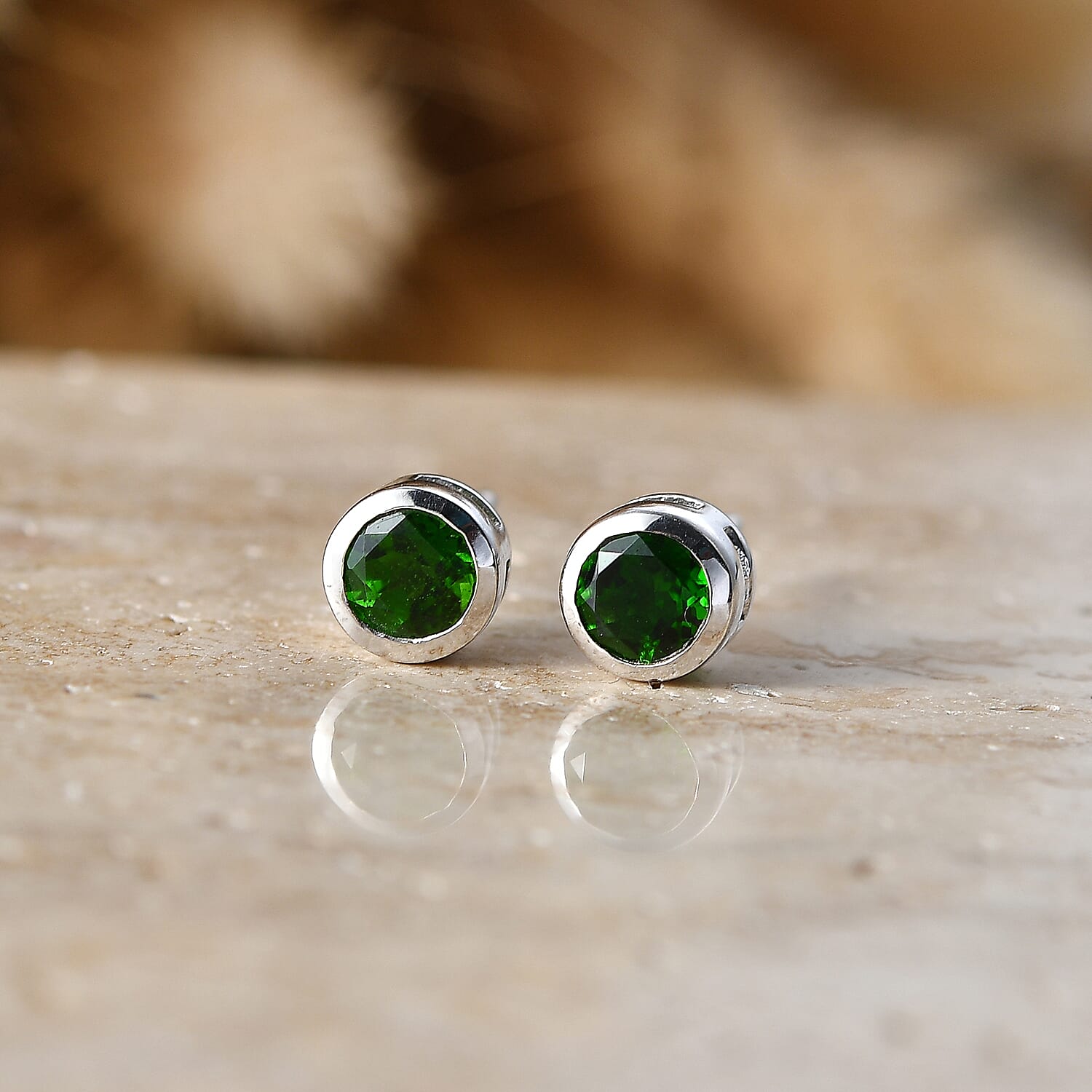 D'Joy - Natural Chrome Diopside Stud Earring with Push Post in Platinum Overlay Sterling Silver