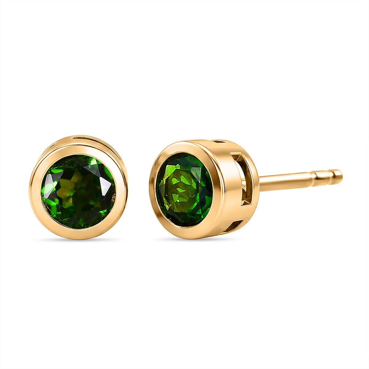 D'Joy - Natural Chrome Diopside Stud Earring with Push Back in Yellow Gold Plated Sterling Silver