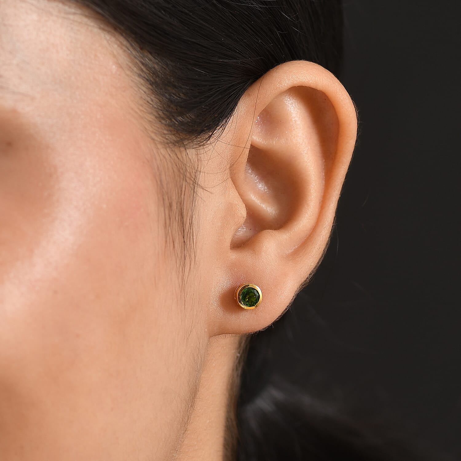 D'Joy - Natural Chrome Diopside Stud Earring with Push Back in Yellow Gold Plated Sterling Silver