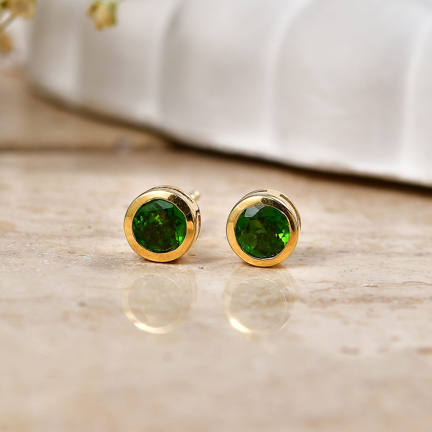 D'Joy - Natural Chrome Diopside Stud Earring with Push Back in Yellow Gold Plated Sterling Silver