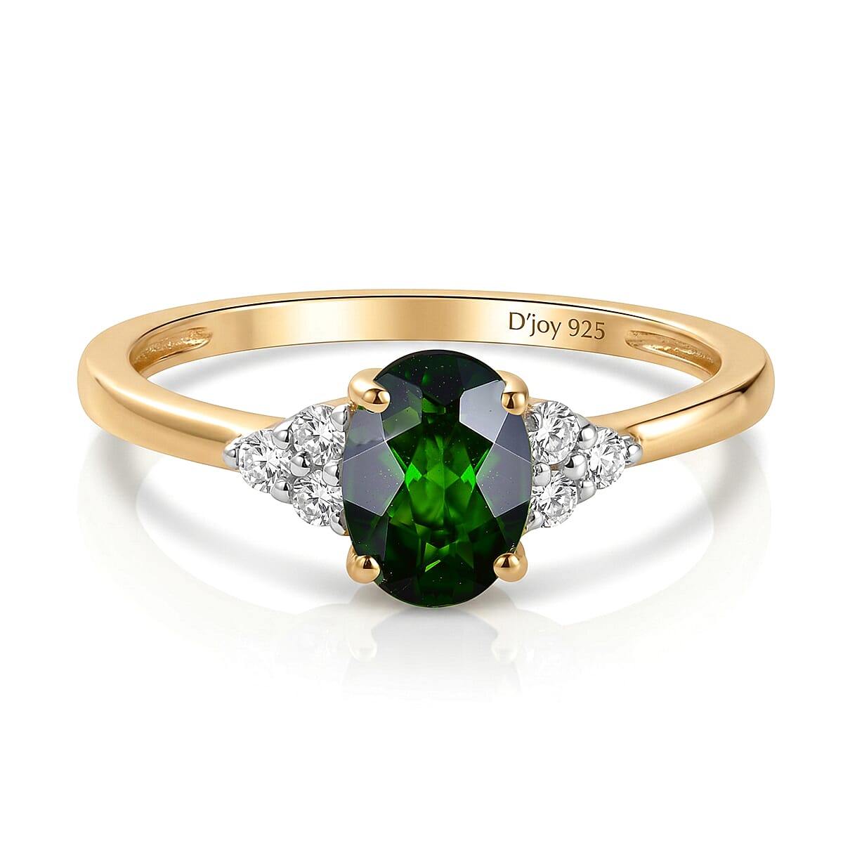 D'Joy - Natural Chrome Diopside & White Zircon Ring in Yellow Gold Plated Sterling Silver 1.00 Ct.