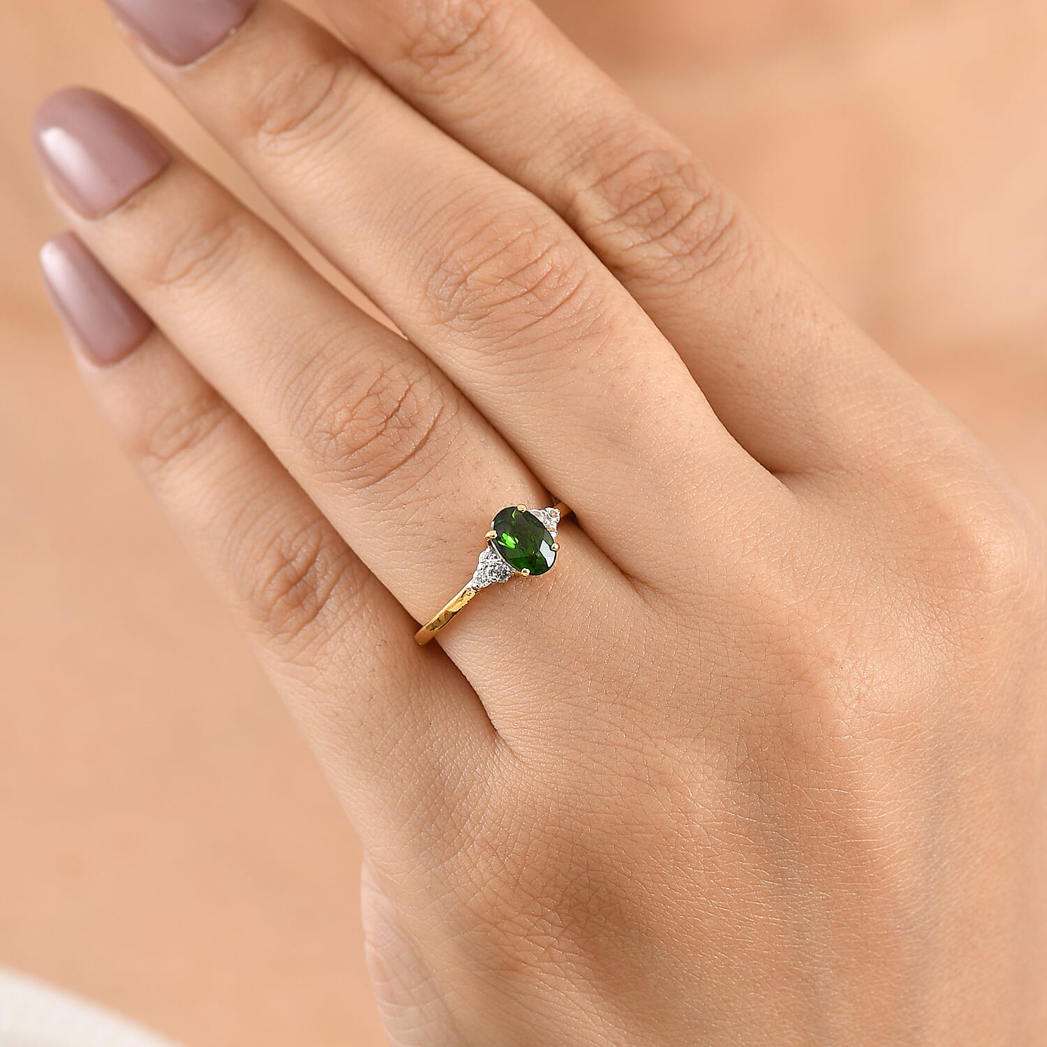 D'Joy - Natural Chrome Diopside & White Zircon Ring in Yellow Gold Plated Sterling Silver 1.00 Ct.