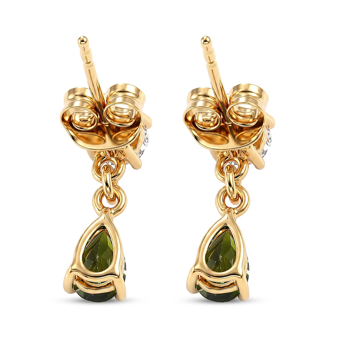D'Joy - Natural Chrome Diopside & Moissanite Dangling Earring with Push Post in Yellow Gold Plated Sterling Silver 1.36 Ct.