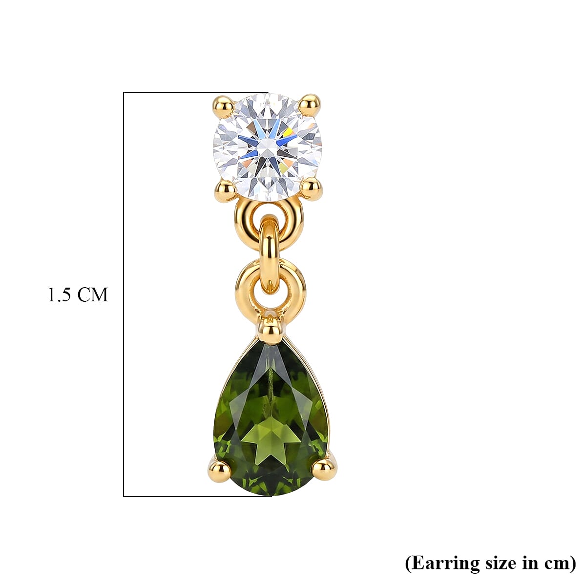D'Joy - Natural Chrome Diopside & Moissanite Dangling Earring with Push Post in Yellow Gold Plated Sterling Silver 1.36 Ct.