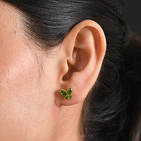 D'Joy - Natural Chrome Diopside Butterfly Earring with Push Post in Yellow Gold Plated Sterling Silver 1.00 Ct.