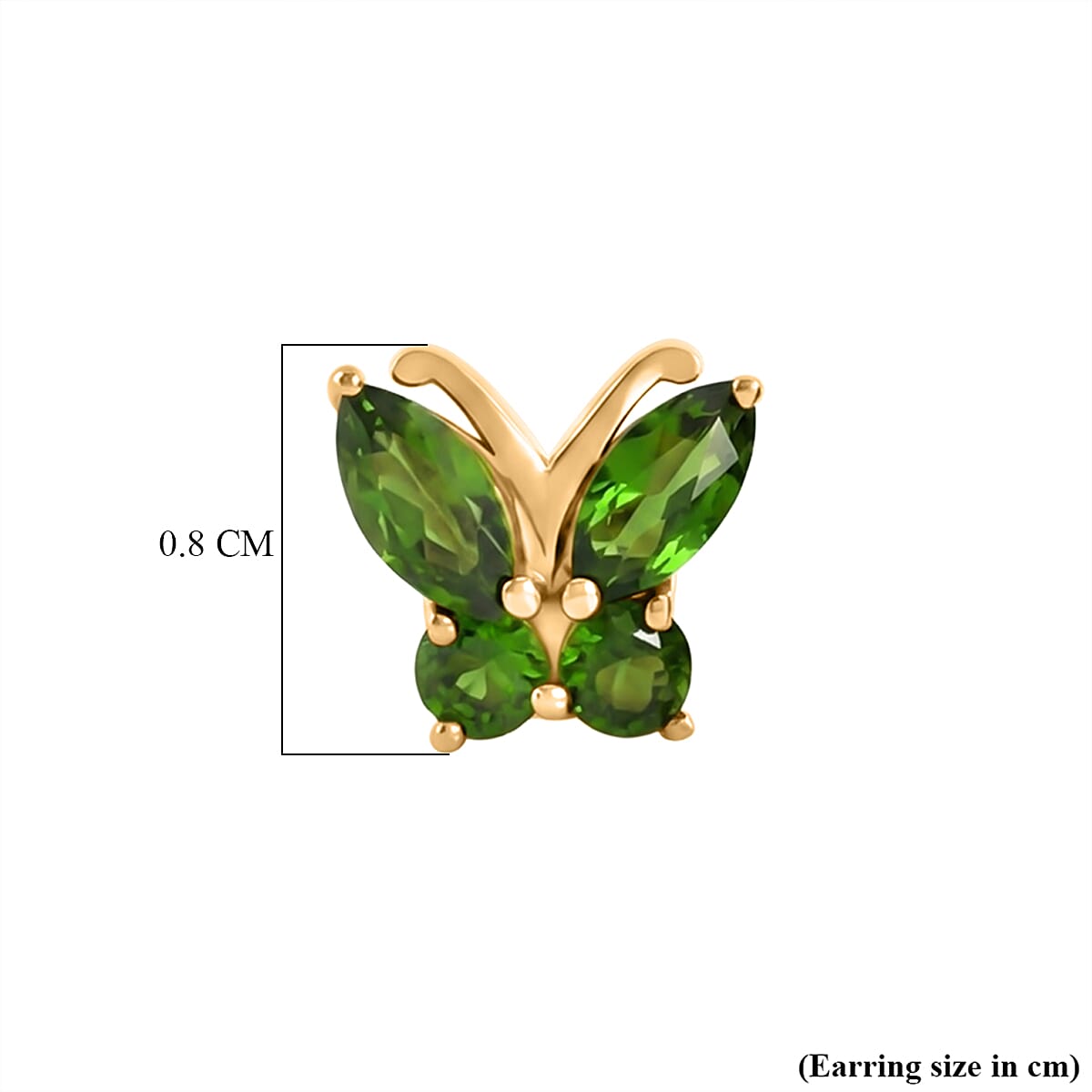 D'Joy - Natural Chrome Diopside Butterfly Earring with Push Post in Yellow Gold Plated Sterling Silver 1.00 Ct.