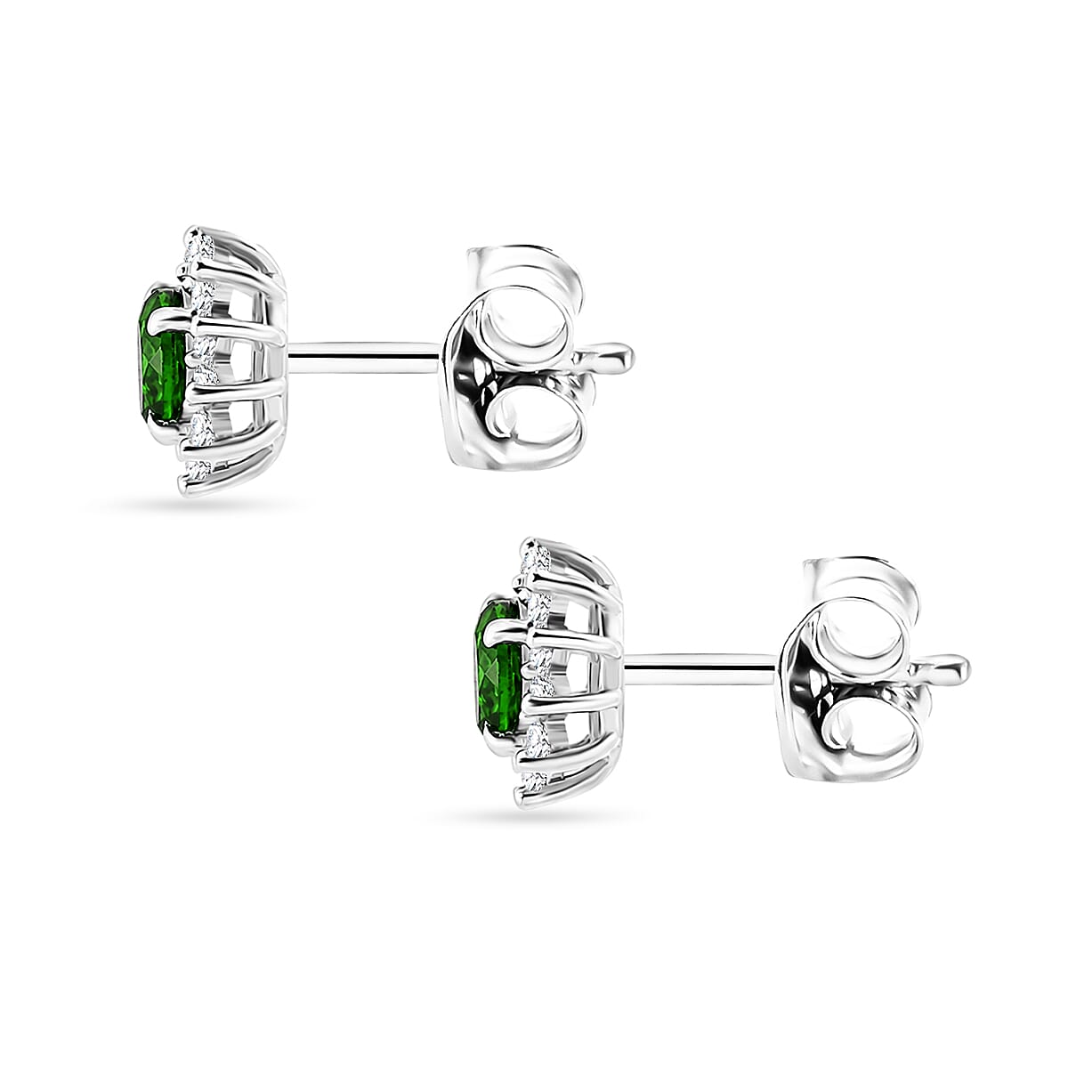 D'Joy - Natural Chrome Diopside & White Zircon Halo Earring with Push Post in Platinum Overlay Sterling Silver 1.10 Ct.