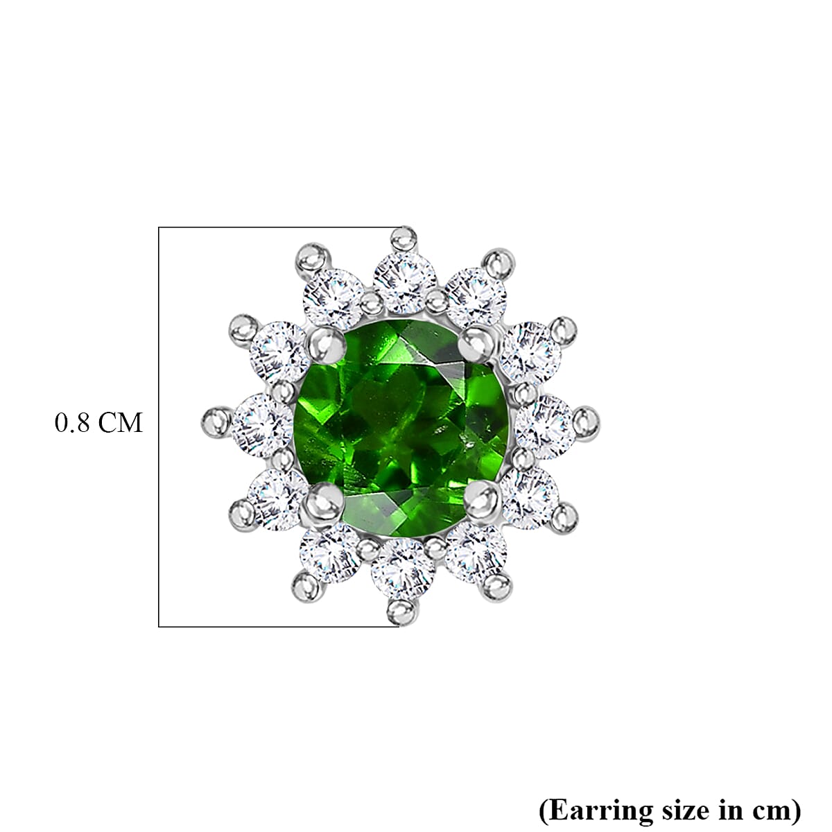 D'Joy - Natural Chrome Diopside & White Zircon Halo Earring with Push Post in Platinum Overlay Sterling Silver 1.10 Ct.