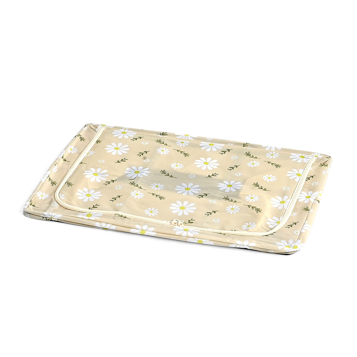 Floral Print Foldable Steel Frame Clothes Organizer with Clear Window & Dual Zippers (60x42x39cm) - Beige