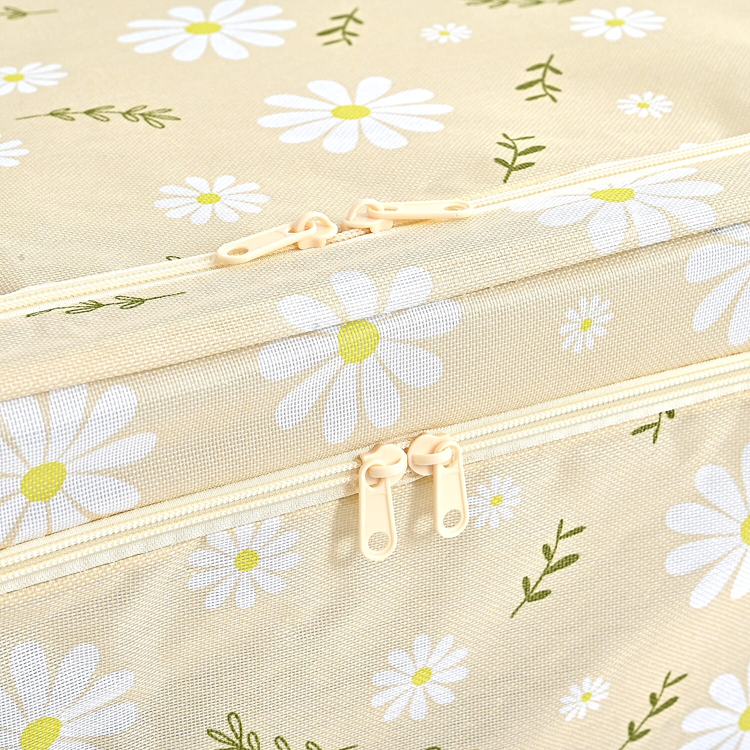 Floral Print Foldable Steel Frame Clothes Organizer with Clear Window & Dual Zippers (60x42x39cm) - Beige