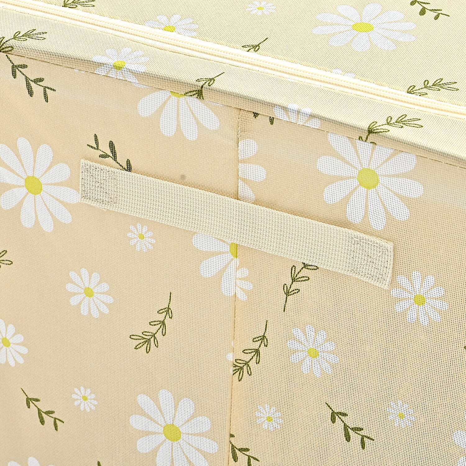 Floral Print Foldable Steel Frame Clothes Organizer with Clear Window & Dual Zippers (60x42x39cm) - Beige