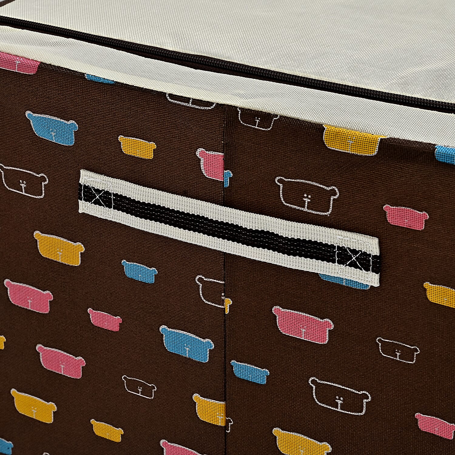 Multi-icon Print Foldable Steel Frame Clothes Organizer with Clear Window & Dual Zippers (60x42x39cm) - Brown Bear