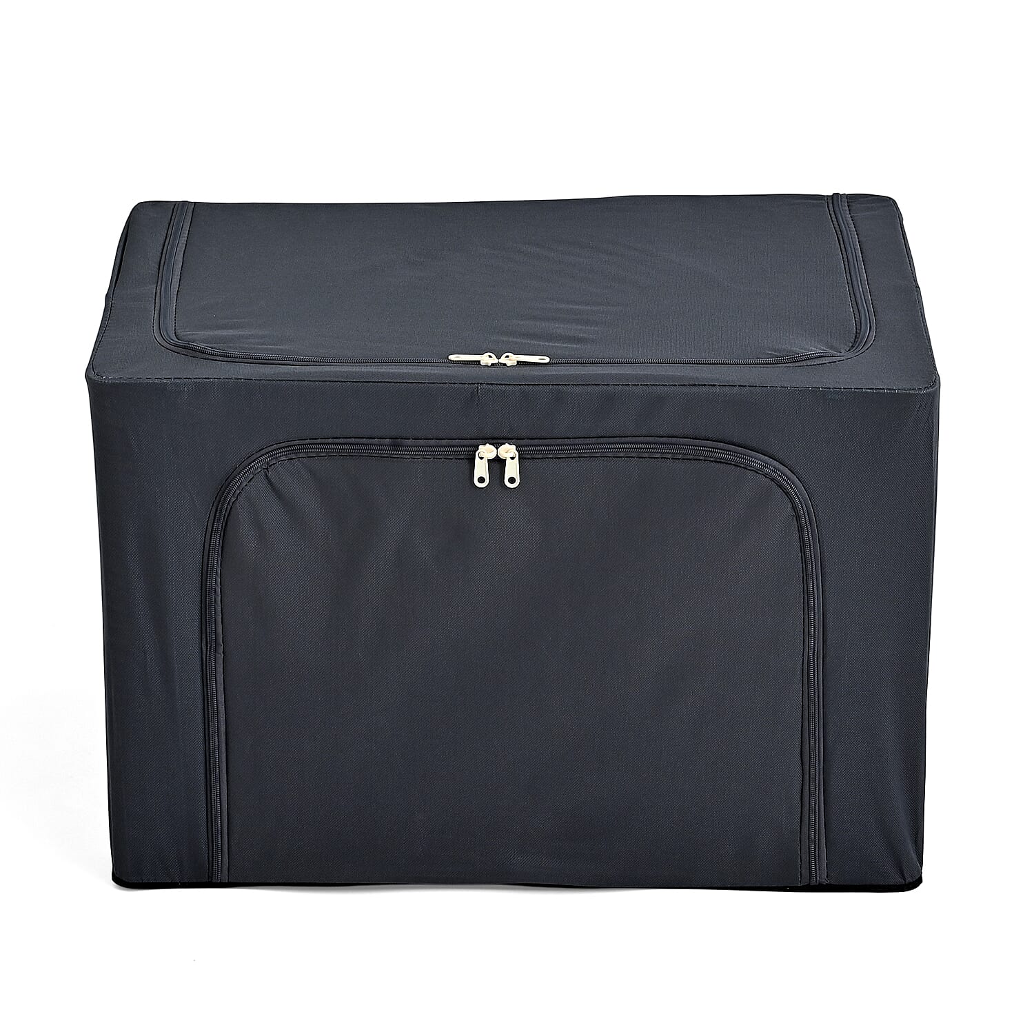 Foldable Steel Frame Clothes Organizer with Clear Window & Dual Zippers (60x42x39cm) - Dark Grey