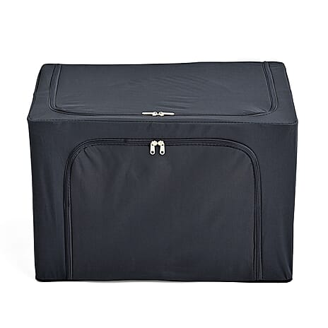 Foldable Steel Frame Clothes Organizer with Clear Window & Dual Zippers (60x42x39cm) - Dark Grey