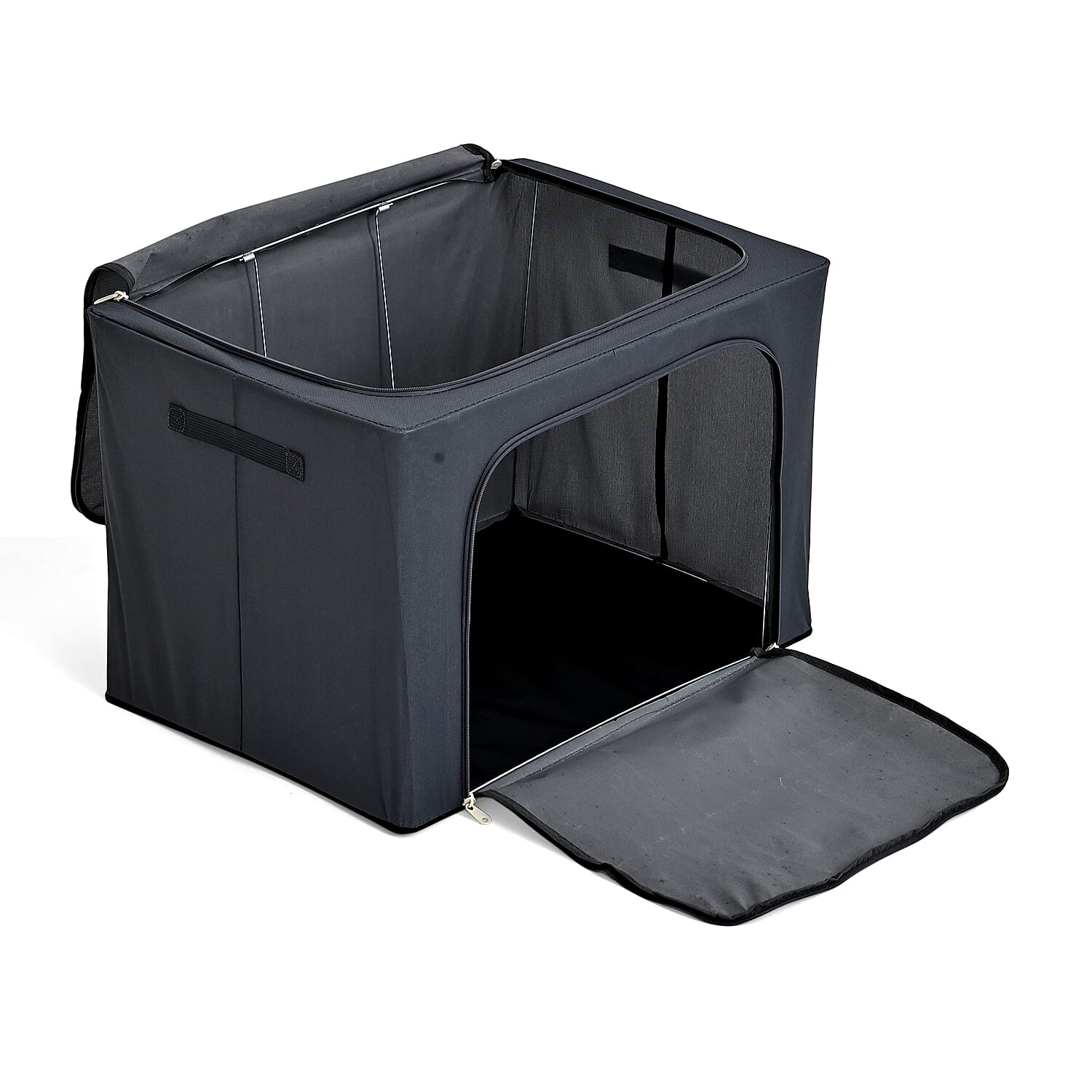 Foldable Steel Frame Clothes Organizer with Clear Window & Dual Zippers (60x42x39cm) - Dark Grey