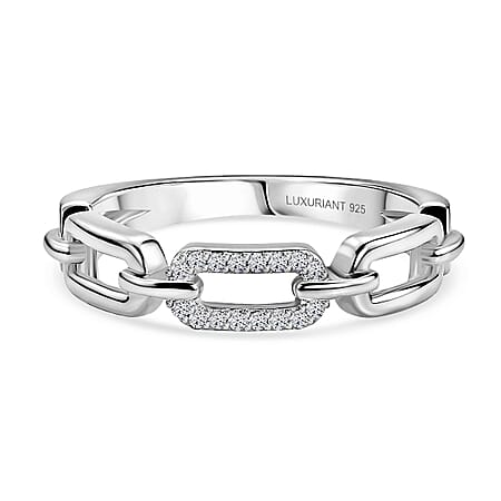 LUXURIANT Lab Grown Diamond Interlinked Ring in Rhodium Overlay Sterling Silver (SI-G-H)