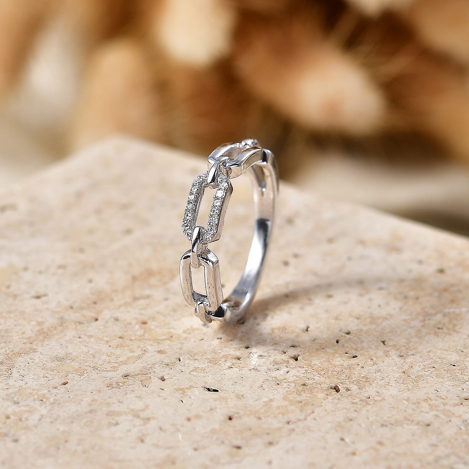 Luxuriant - Lab Grown Diamond (SI-G-H) Interlinked Ring in Rhodium Overlay Sterling Silver