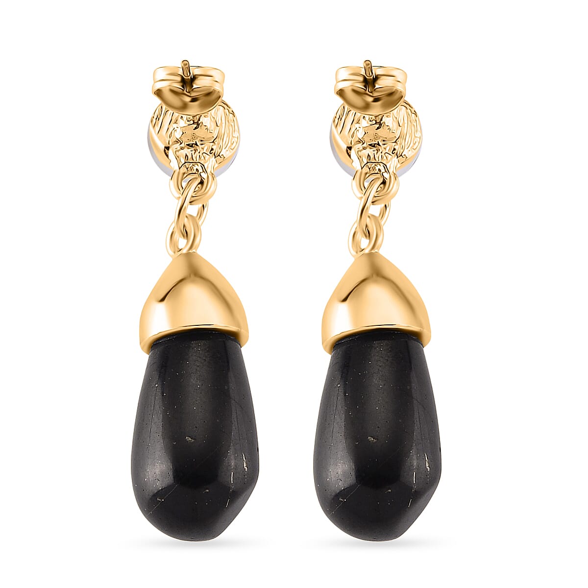 White Fresh Water Pearl & Shungite Drop Earring with Push Back in Yellow Tone 40.00 Ct.