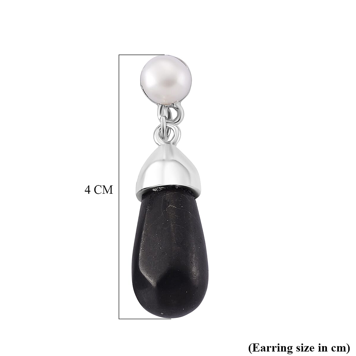 White Fresh Water Pearl & Shungite Drop Earring with Push Back in White Tone 40.00 Ct.