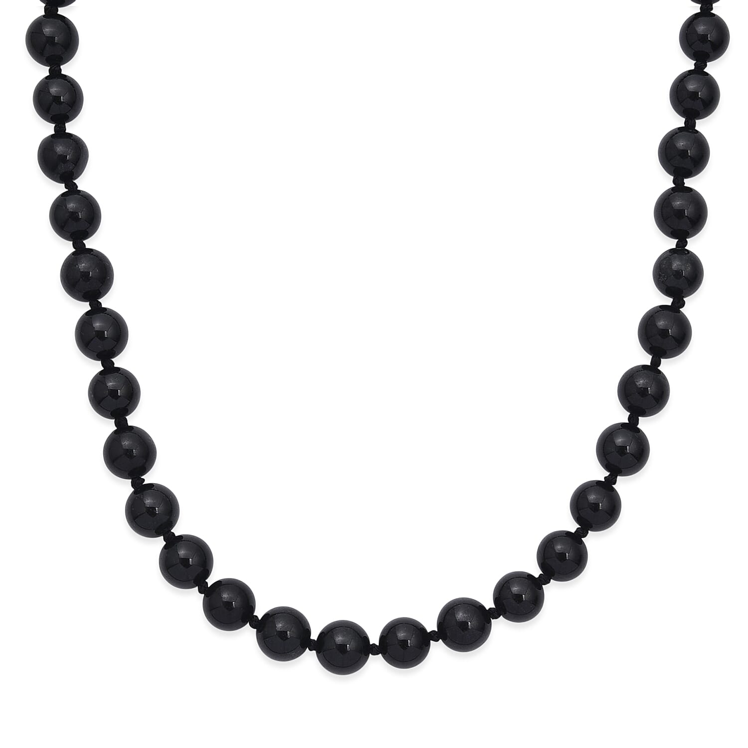 Natural Black Jade Beads Adjustable Necklace (Size - 20-2 Ext) in Rhodium Overlay Sterling Silver 340.00 Ct.