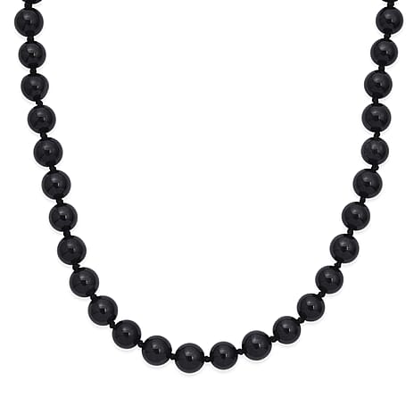 Natural Black Jade Beads Adjustable Necklace (Size - 20-2 Ext) in Rhodium Overlay Sterling Silver 340.00 Ct.