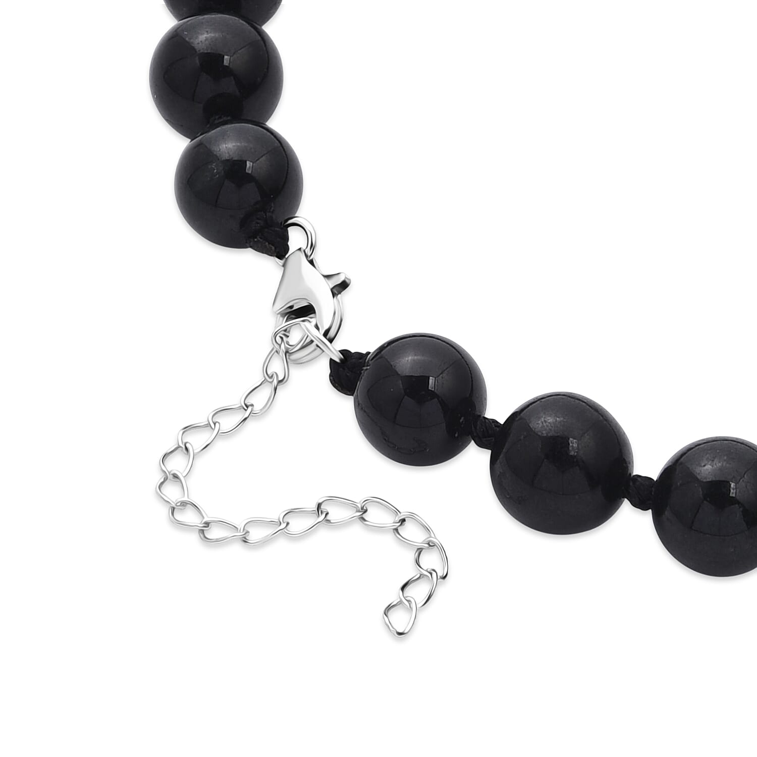 Natural Black Jade Beads Adjustable Necklace (Size - 20-2 Ext) in Rhodium Overlay Sterling Silver 340.00 Ct.