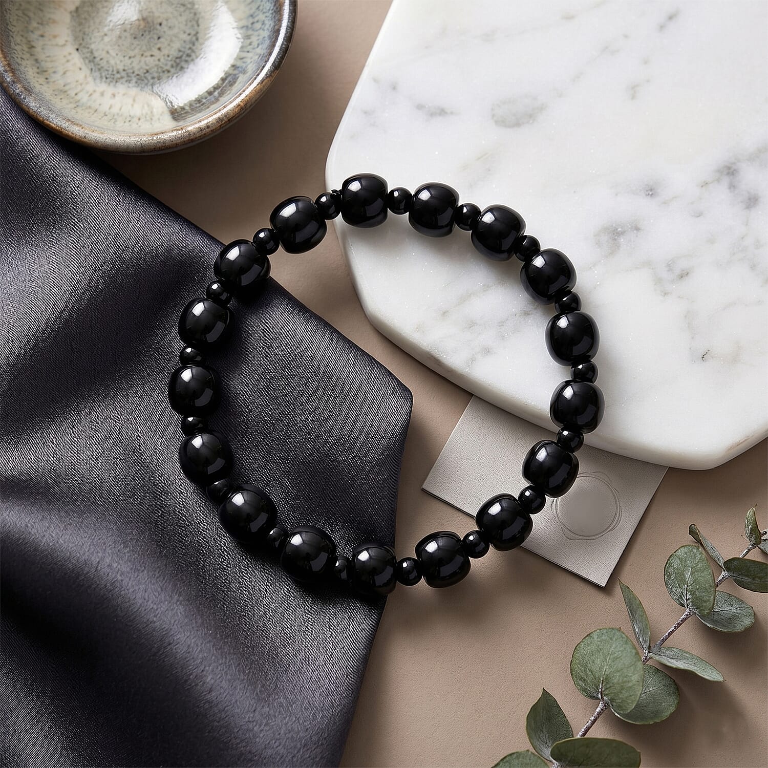 Natural Black Jade Stretchable Bracelet (Size - 7 to 7.5) 150.00 Ct.