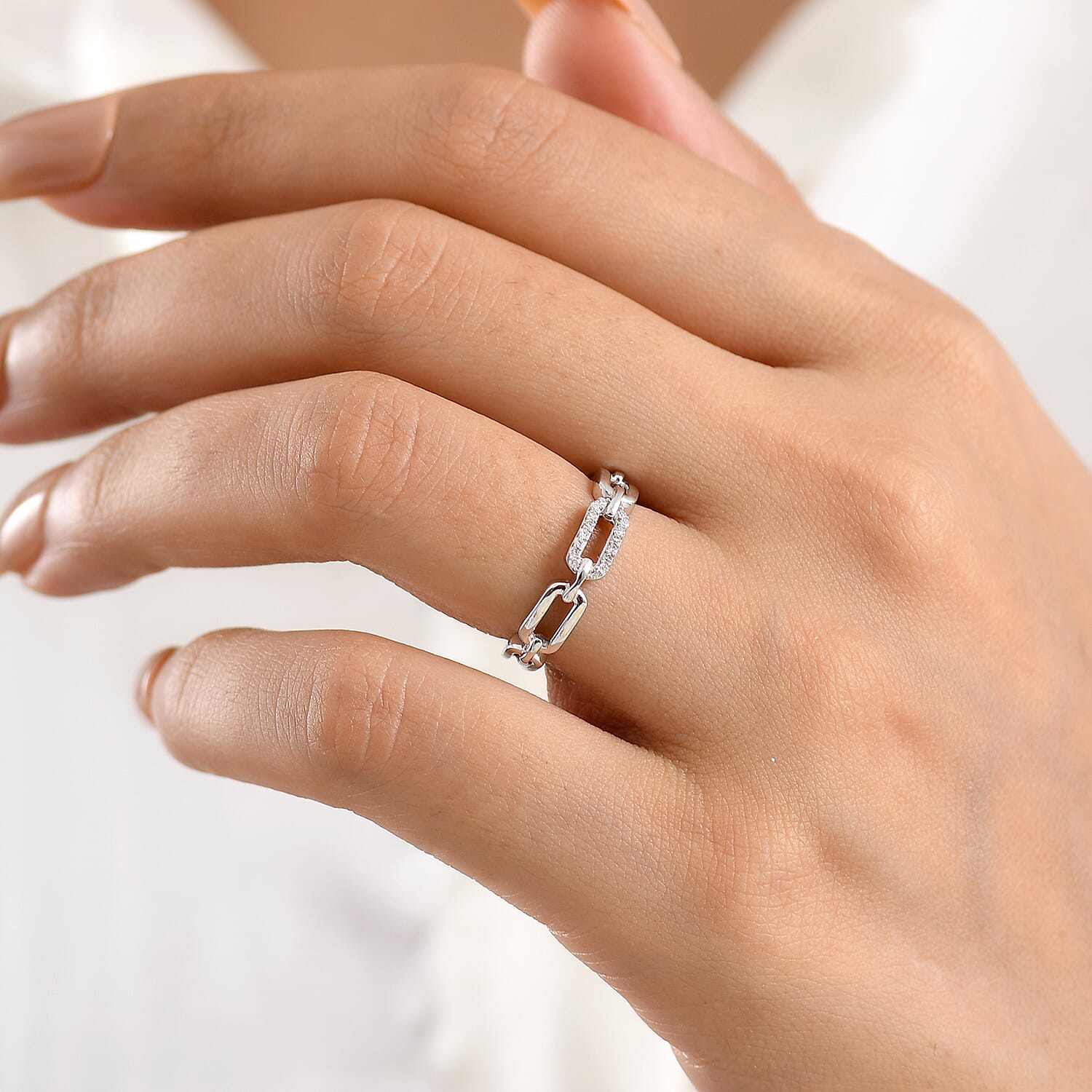 Luxuriant - Lab Grown Diamond (SI-G-H) Interlinked Ring in Rhodium Overlay Sterling Silver
