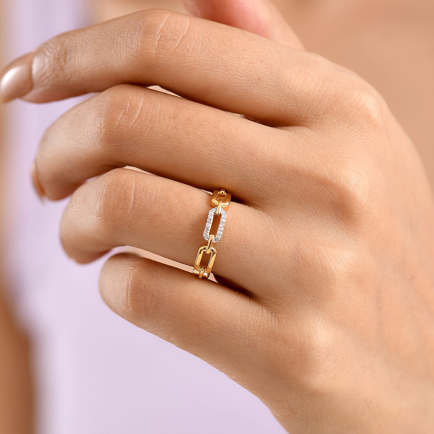 Luxuriant Lab Grown Diamond Fancy Ring in 18K YG VermeilSterling Silver  0.080  Ct.