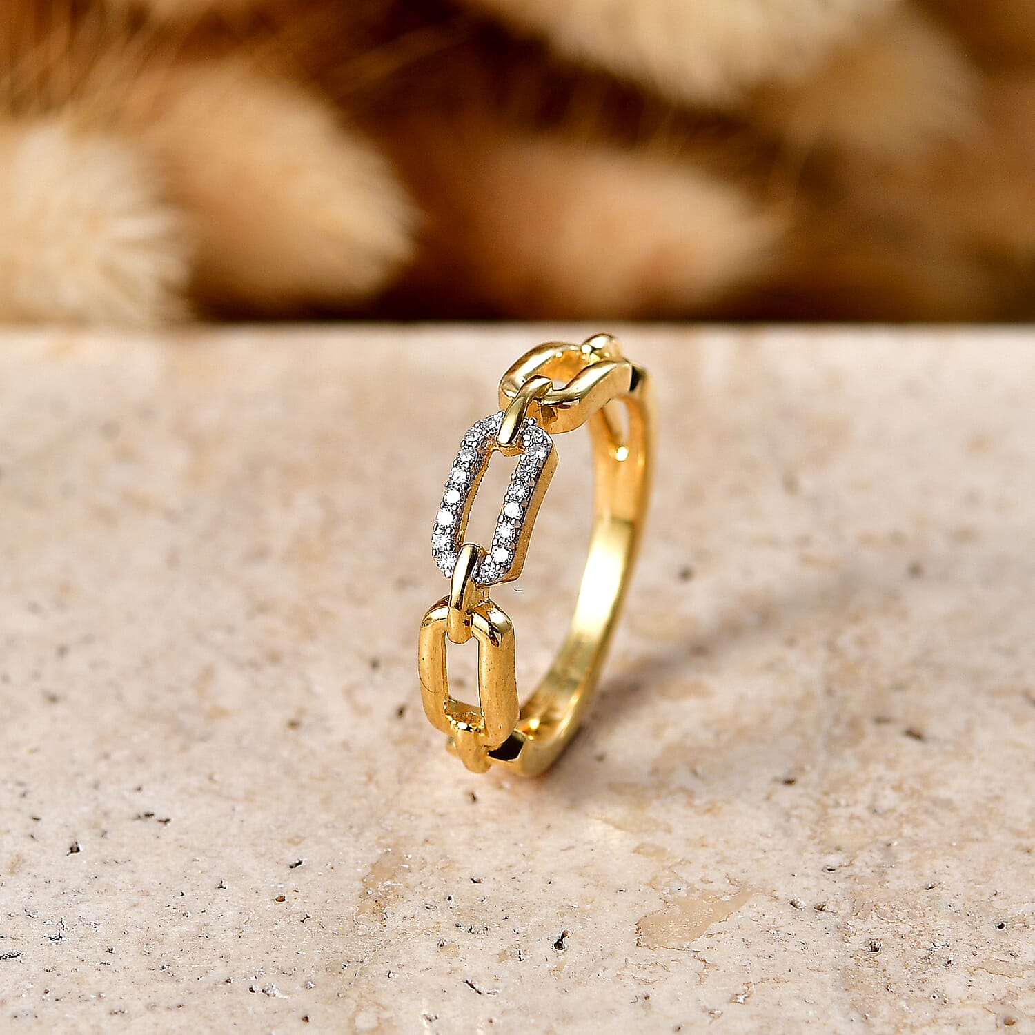 Luxuriant Lab Grown Diamond Fancy Ring in 18K YG VermeilSterling Silver  0.080  Ct.