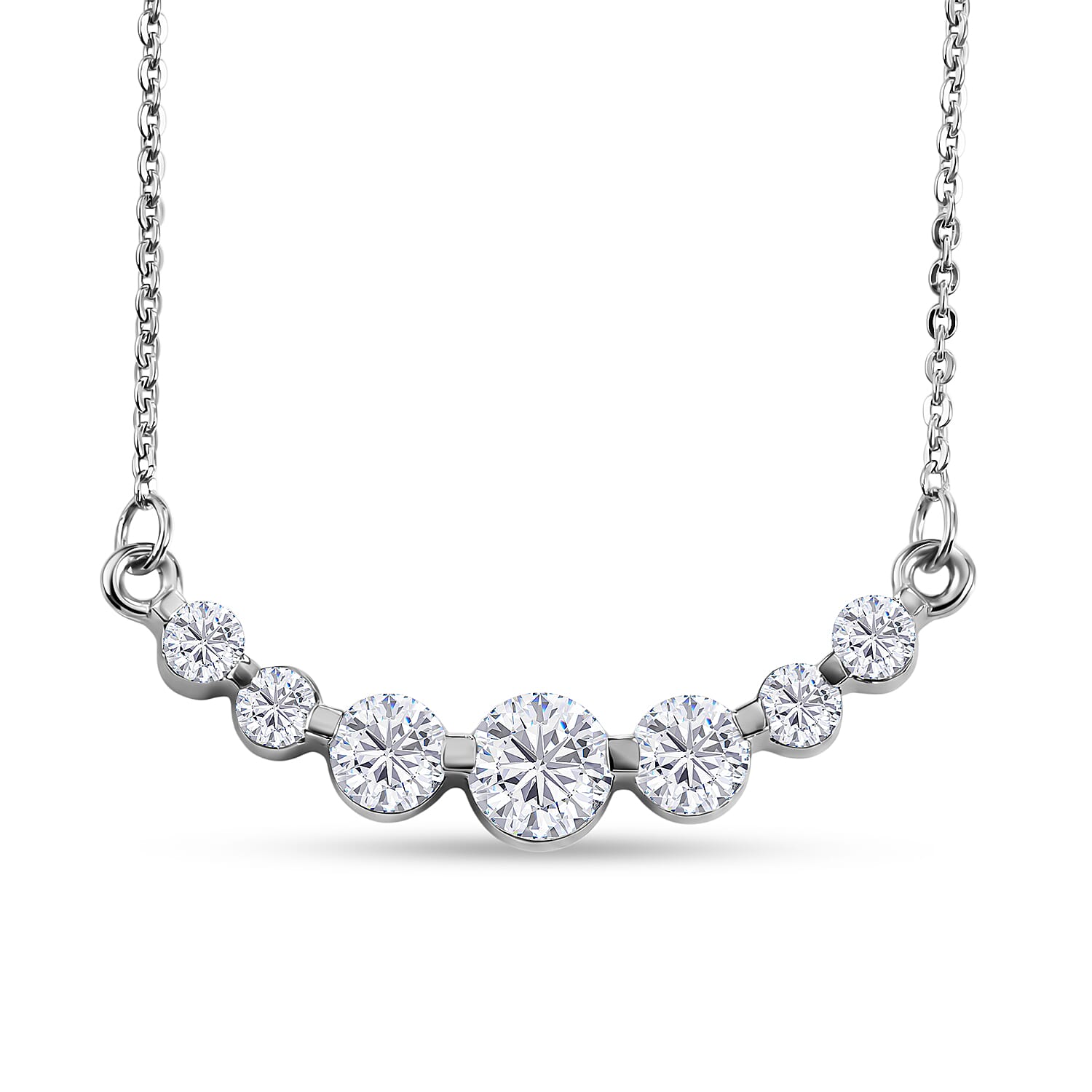 Royal Bali Collection - D'Joy Moissanite Necklace (Size - 20) with Lobster Clasp in Rhodium Overlay Sterling Silver 1.18 Ct.