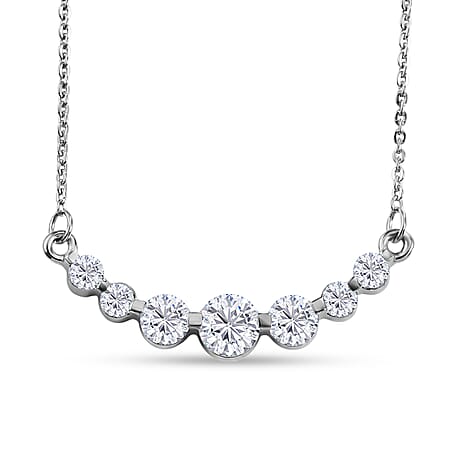 Royal Bali Collection - D'Joy Moissanite Necklace (Size - 20) with Lobster Clasp in Rhodium Overlay Sterling Silver 1.18 Ct.