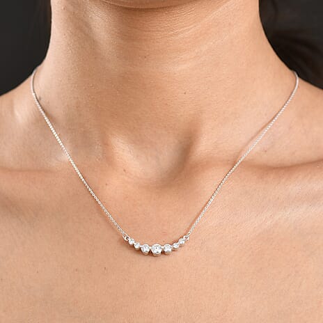 Royal Bali Collection - D'Joy Moissanite Necklace (Size - 20) with Lobster Clasp in Rhodium Overlay Sterling Silver 1.18 Ct.
