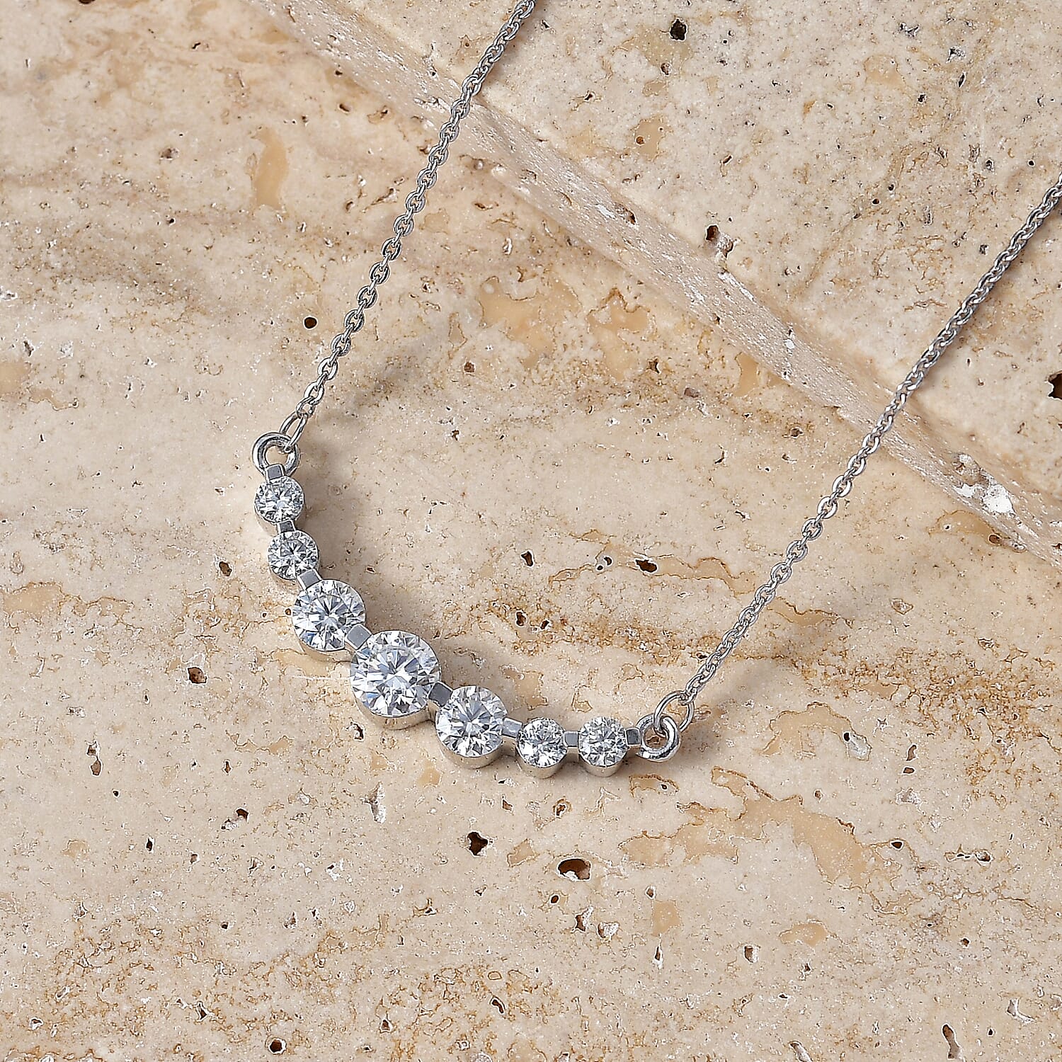 Royal Bali Collection - D'Joy Moissanite Necklace (Size - 20) with Lobster Clasp in Rhodium Overlay Sterling Silver 1.18 Ct.