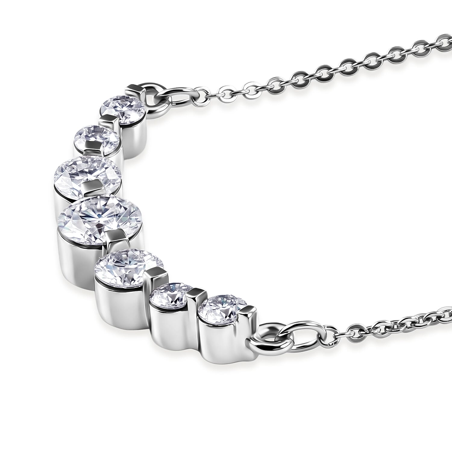 Royal Bali Collection - D'Joy Moissanite Necklace (Size - 20) with Lobster Clasp in Rhodium Overlay Sterling Silver 1.18 Ct.